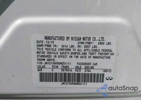 2016 Infiniti Q50 2.0T Premium из США, поврежденный, VIN JN1CV7AR9GM251111